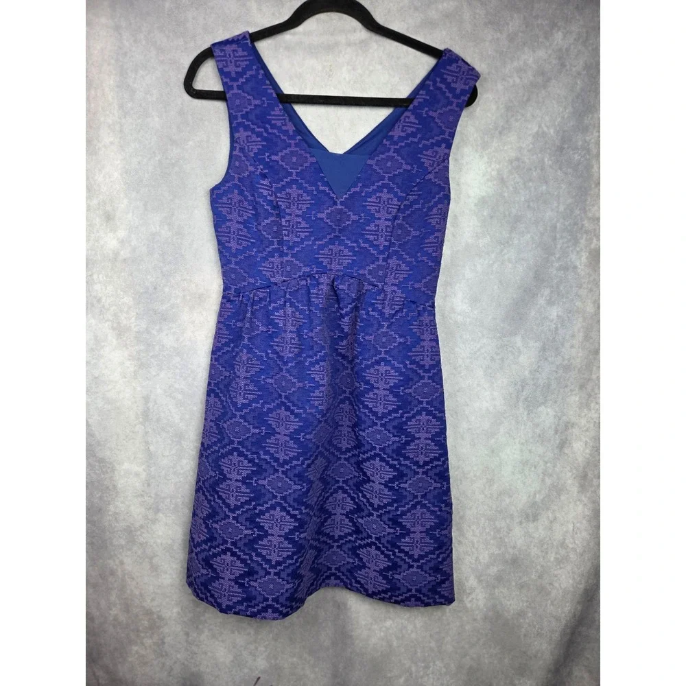 Anthropologie Maeve Averie Blue Jacquard Fit & Flare Sleeveless Dress Sz 2